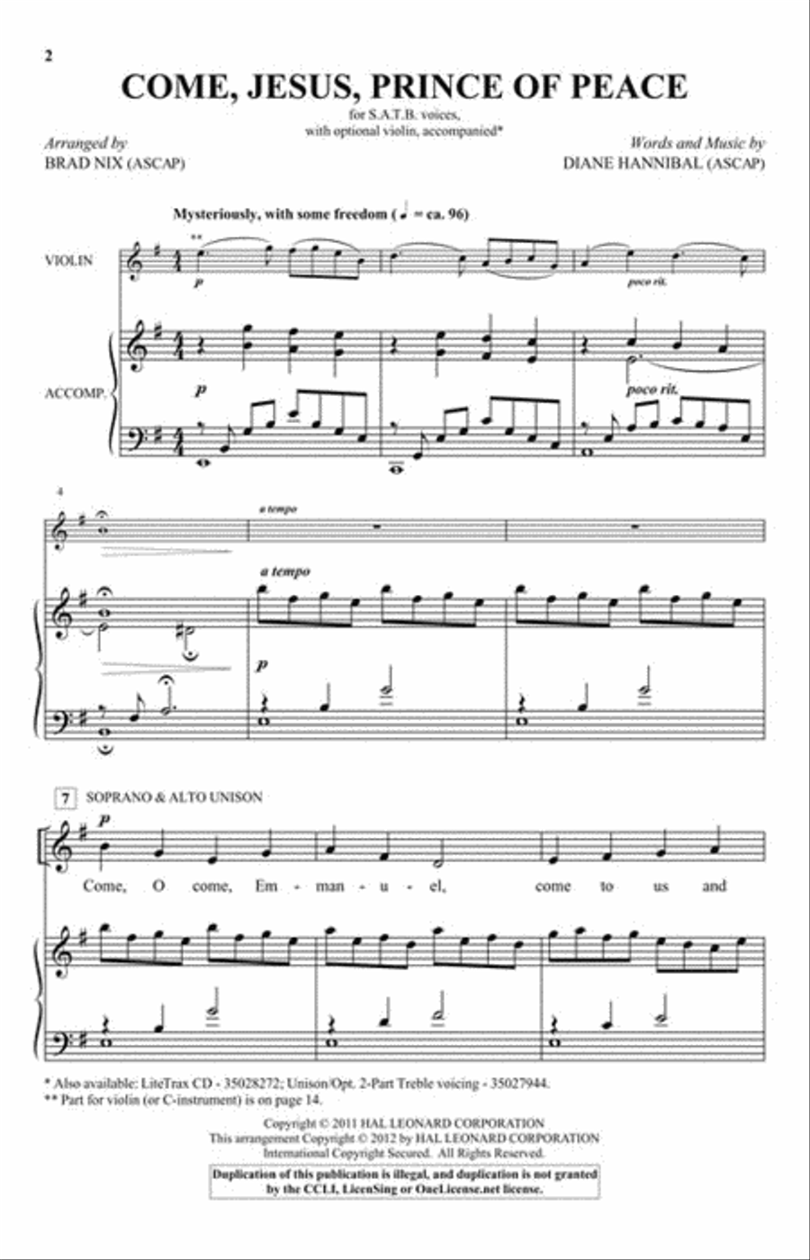 Come, Jesus, Prince of Peace 4-Part scores gallery preview page 2