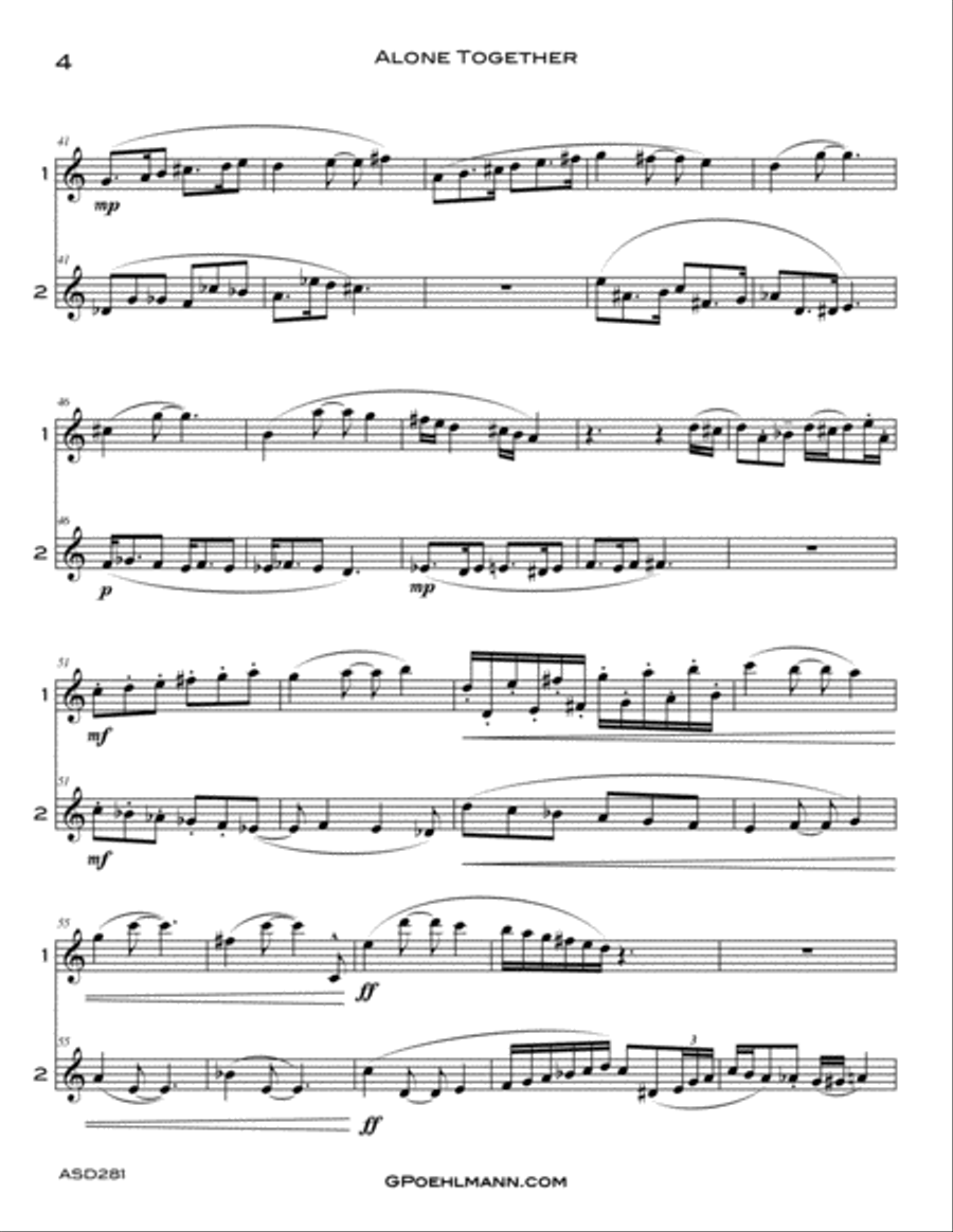 ALONE TOGETHER - original composition for SAXOPHONE DUET (any 2 like instruments) Woodwind Duet scores gallery preview page 3