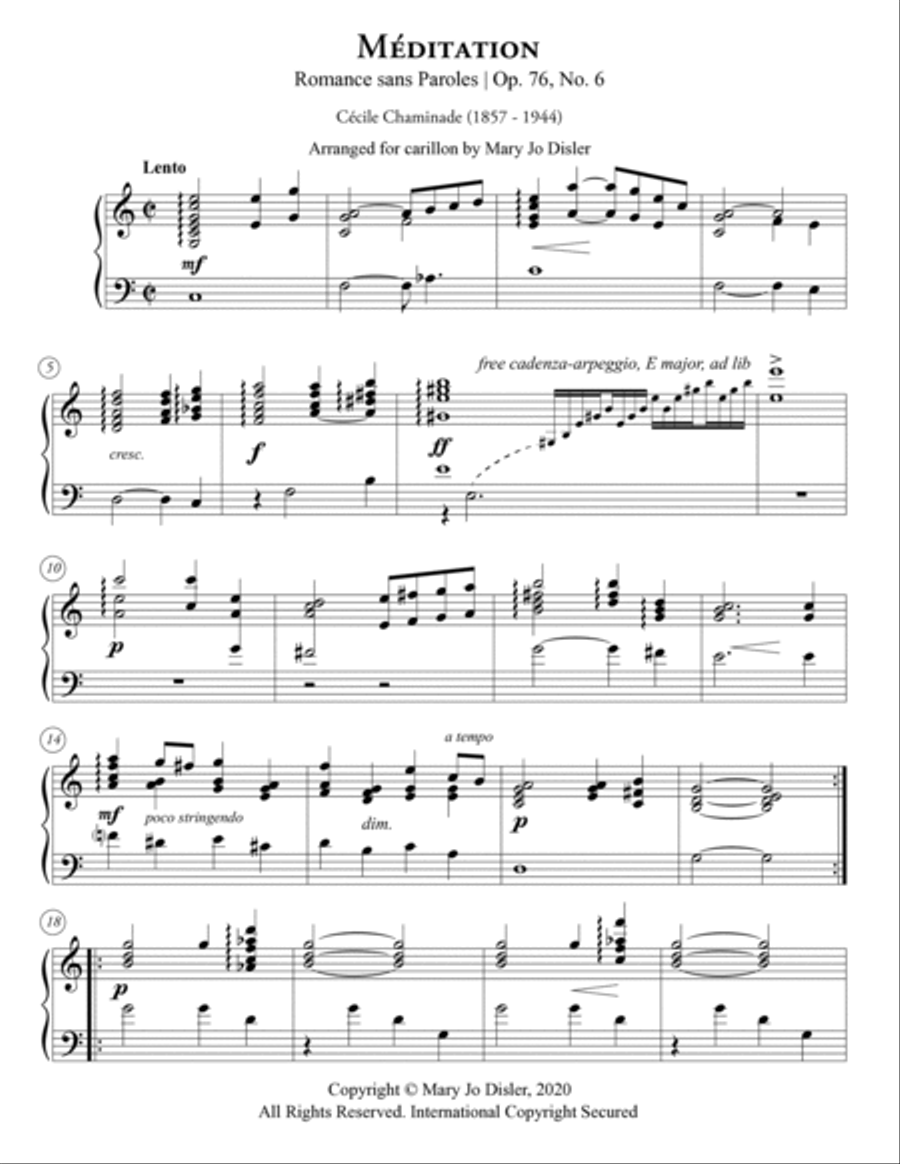 Méditation, Romance sans Paroles, Op.76, No. 6 Carillon scores gallery preview page 2
