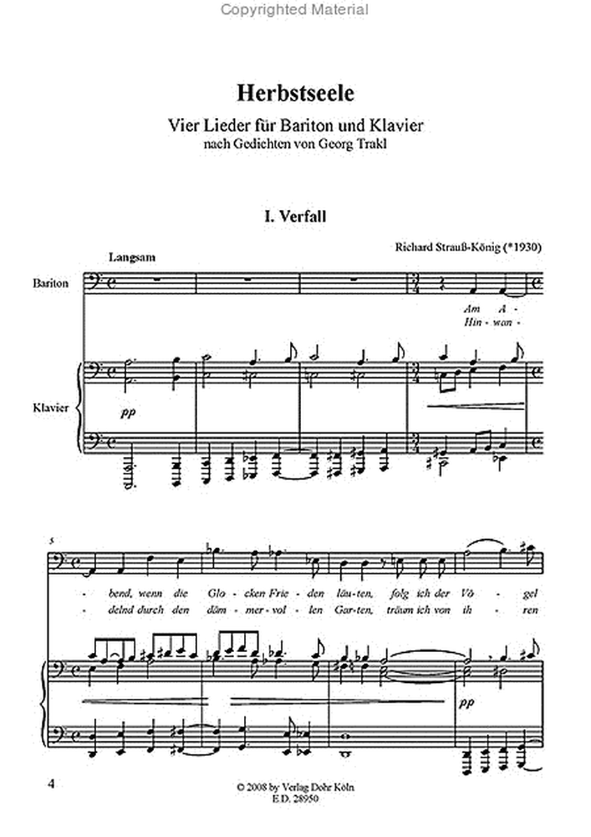Herbstseele (1963) -Vier Lieder für Bariton und Klavier nach Gedichten von Georg Trakl-