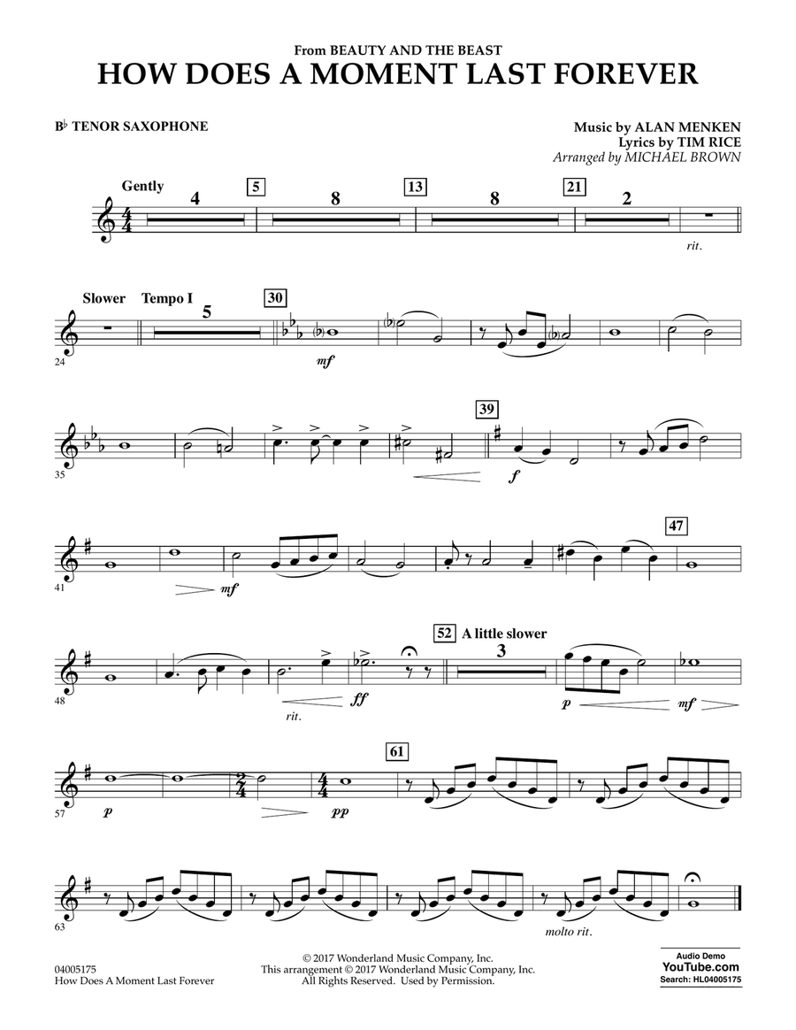 How Does a Moment Last Forever (from Beauty and the Beast) - Bb Tenor Saxophone Concert Band scores gallery preview page 1
