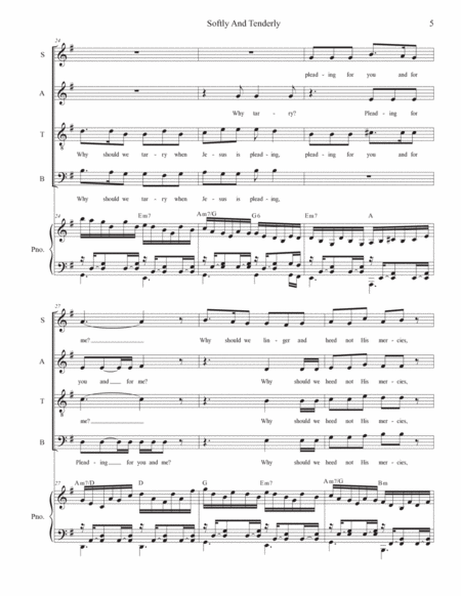 Softly And Tenderly (Vocal Quartet - (SATB) image number null
