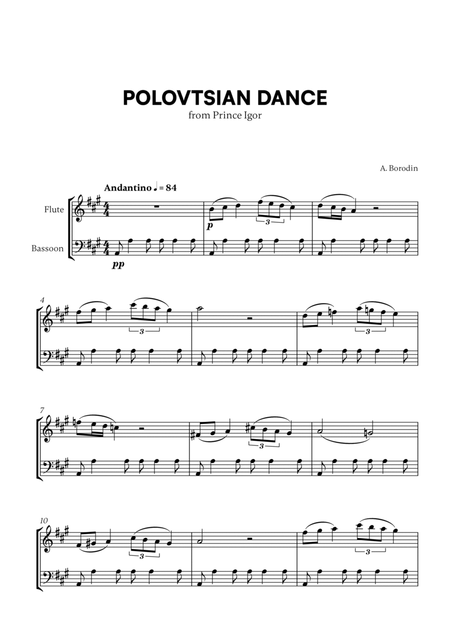 Polovtsian Dance (from Prince Igor) (for Flute and Bassoon) Bassoon scores gallery preview page 1