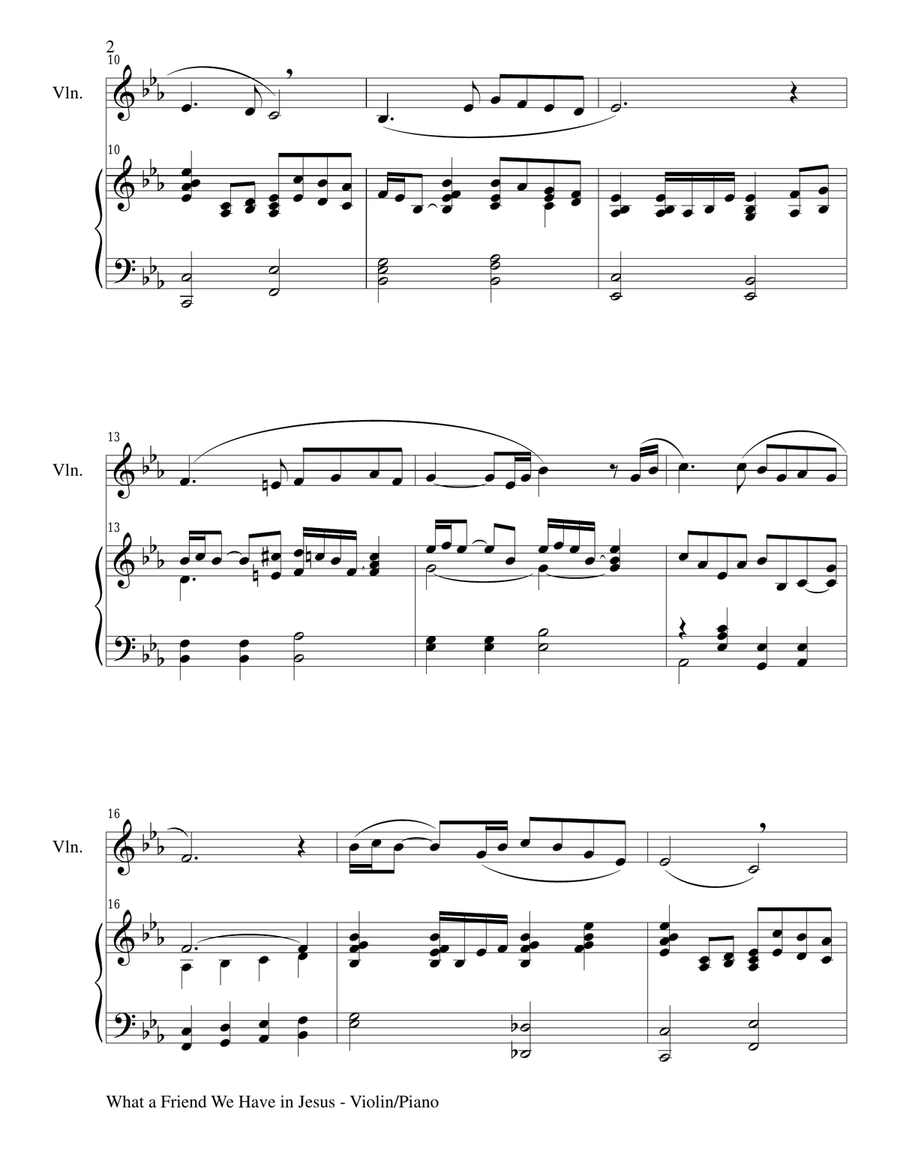 WHAT A FRIEND WE HAVE IN JESUS (Violin/Piano and Vln Part) String Duet scores gallery preview page 2