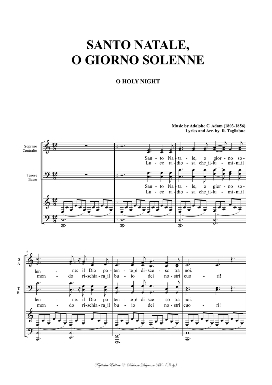 O HOLY NIGHT: Testo italiano: SANTO NATALE, O GIORNO SOLENNE - For SATB Choir and Organ - Score Only 4-Part scores gallery preview page 2