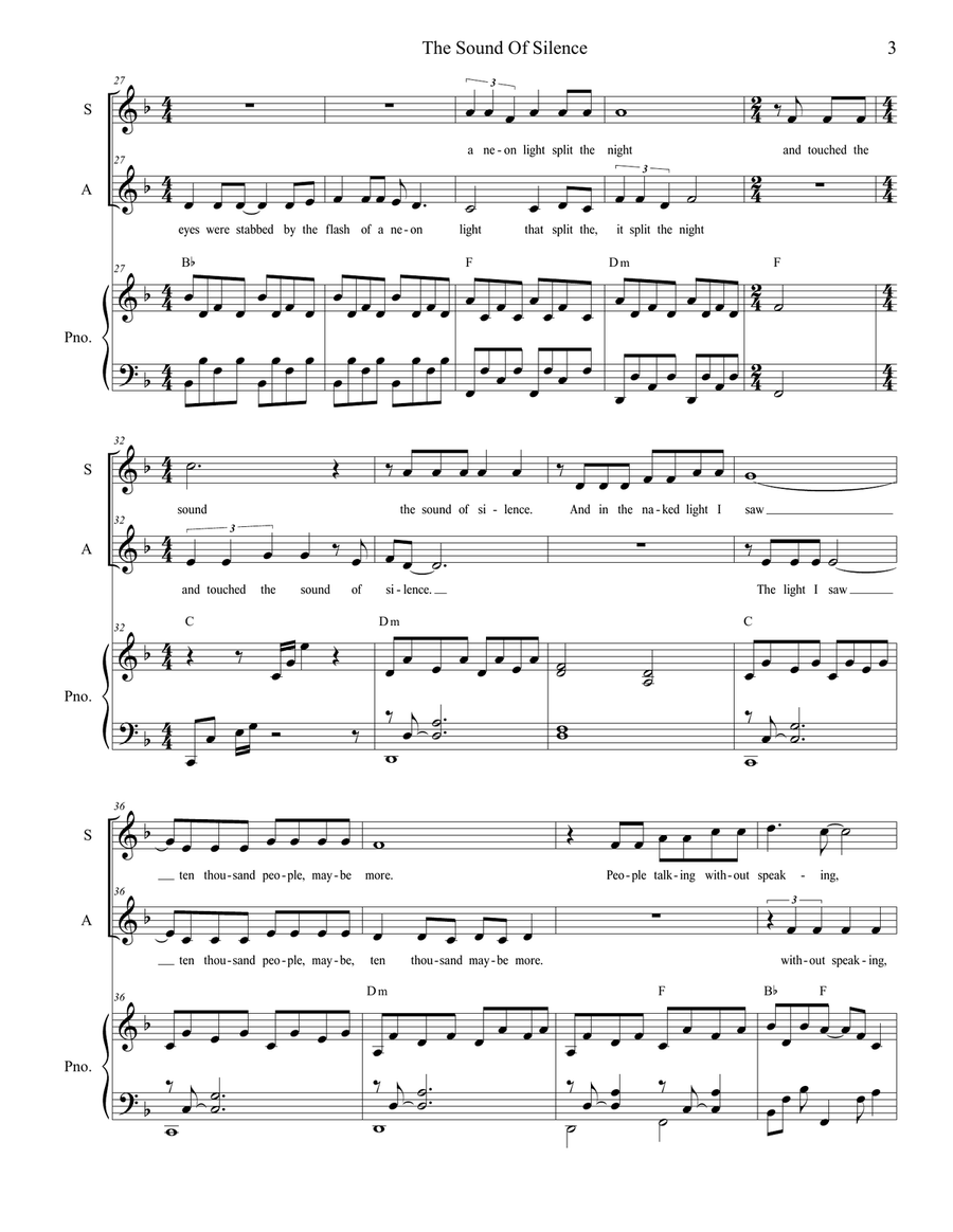 The Sound Of Silence Alto Voice scores gallery preview page 3