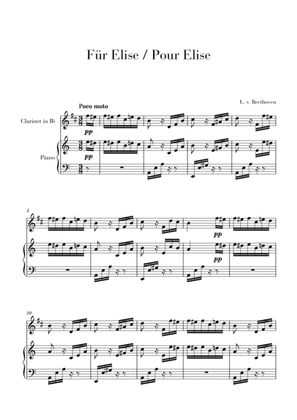 Book cover for Pour Elise (Für Elise) for Clarinet and Piano