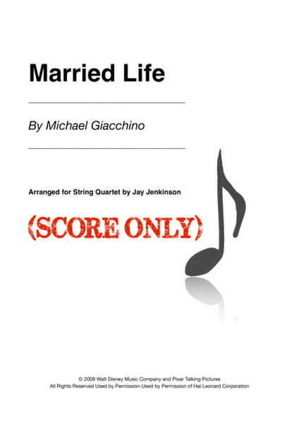 Married Life for String Quartet (Score Only) image number null