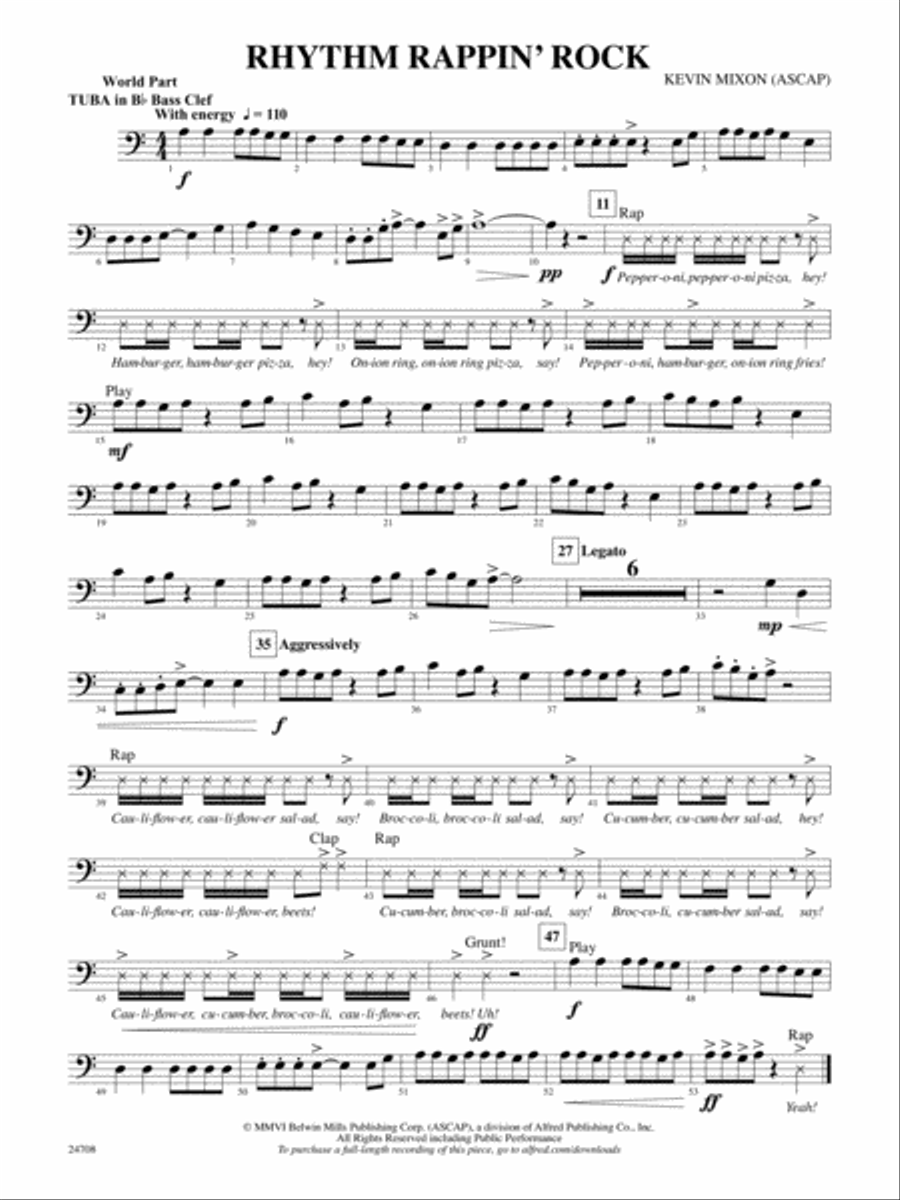 Rhythm Rappin' Rock: (World Part) B-flat Tuba B.C. Concert Band scores gallery preview page 1