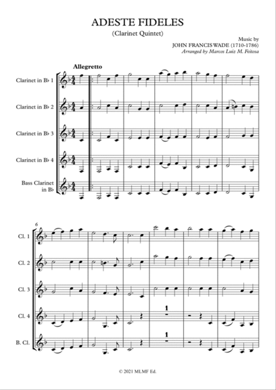 Adeste Fideles - Clarinet Quintet Clarinet Quintet scores gallery preview page 3