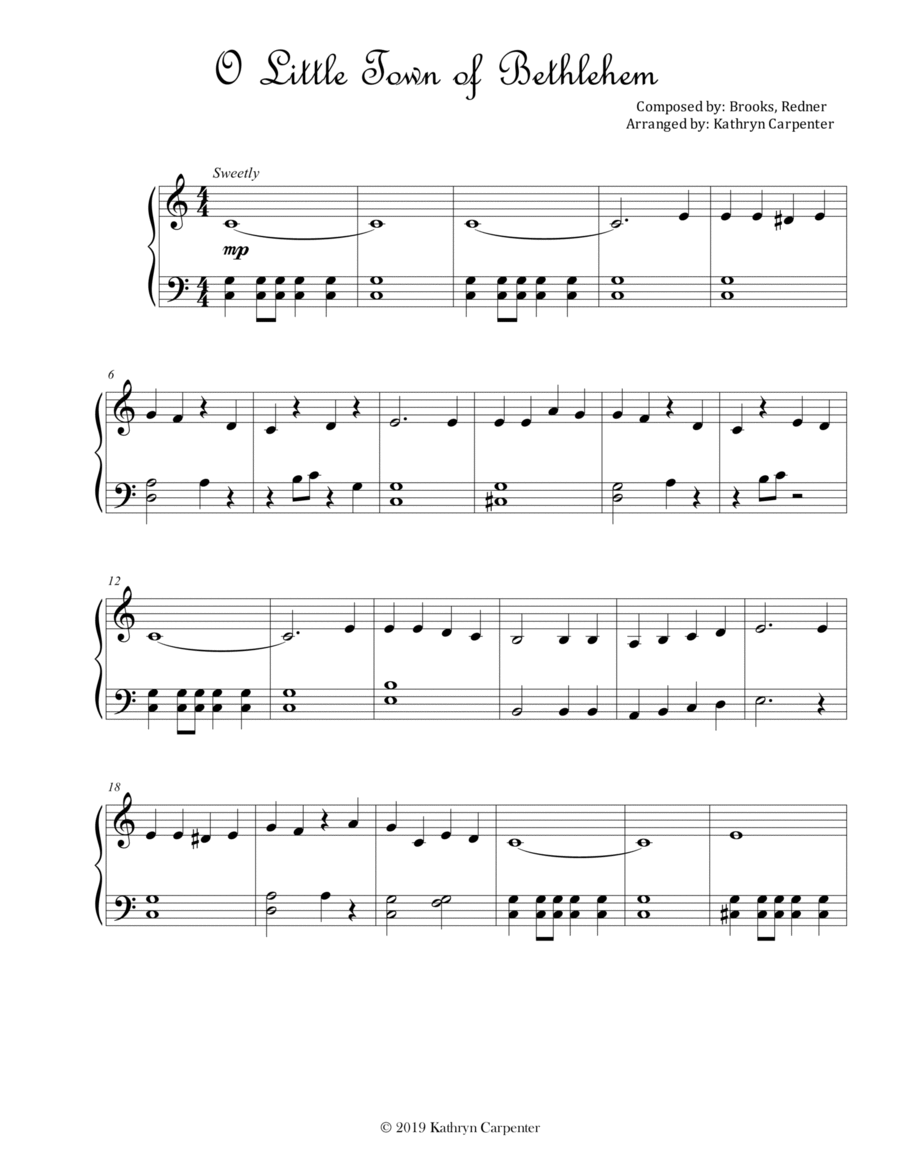 O Little Town of Bethlehem (Piano) Easy Piano scores gallery preview page 1