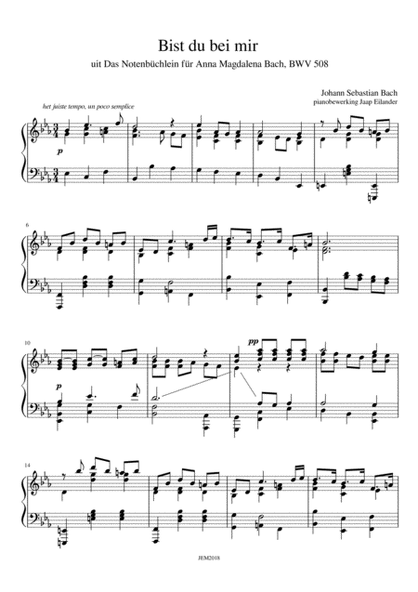 J. S. Bach, Bist du bei Mir, arrangment / transcription for piano by Jaap Eilander image number null
