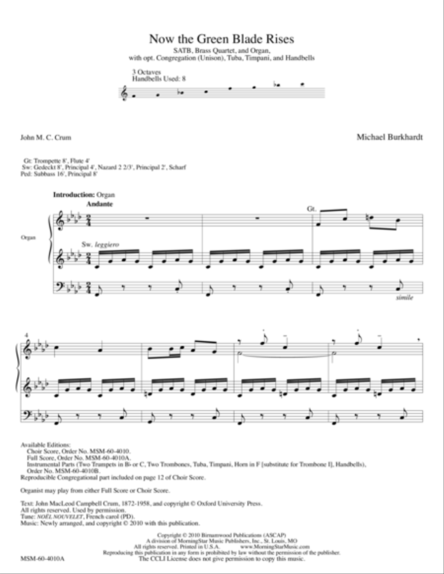 Now the Green Blade Rises Choir scores gallery preview page 1