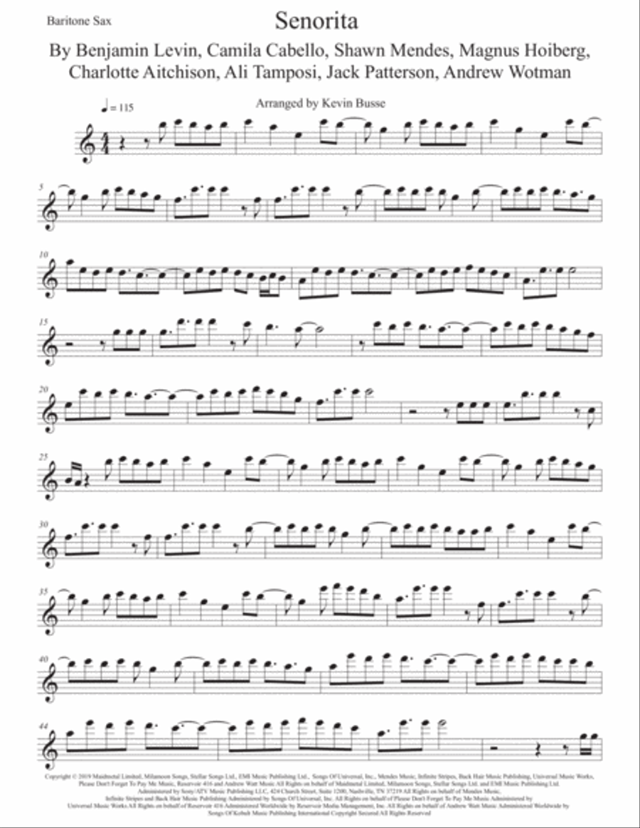 Senorita Senorita Baritone Saxophone scores gallery preview page 1