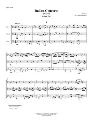 Book cover for Italian Concerto BWV 971 for Tuba Trio