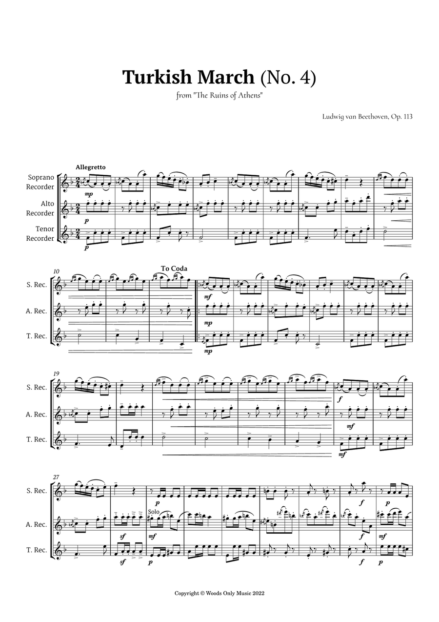 Turkish March by Beethoven for Recorder Trio Recorder scores gallery preview page 2