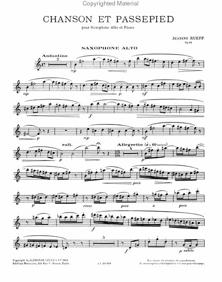 Chanson et Passepied Op16 - Saxophone Mib et Piano