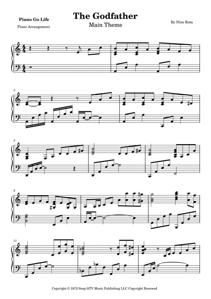 The Godfather (main Theme) Piano Solo scores gallery preview page 1