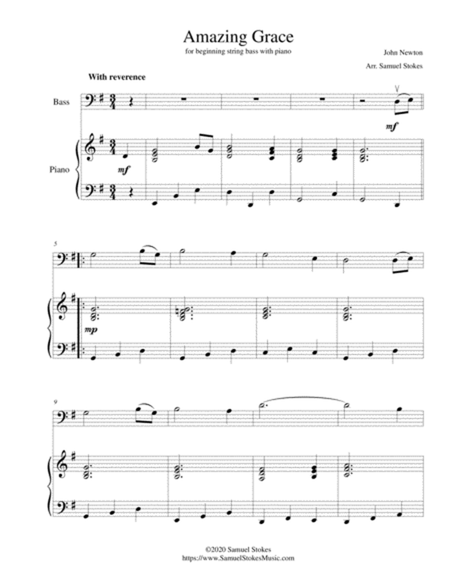 Amazing Grace - for beginning string bass with optional piano accompaniment image number null