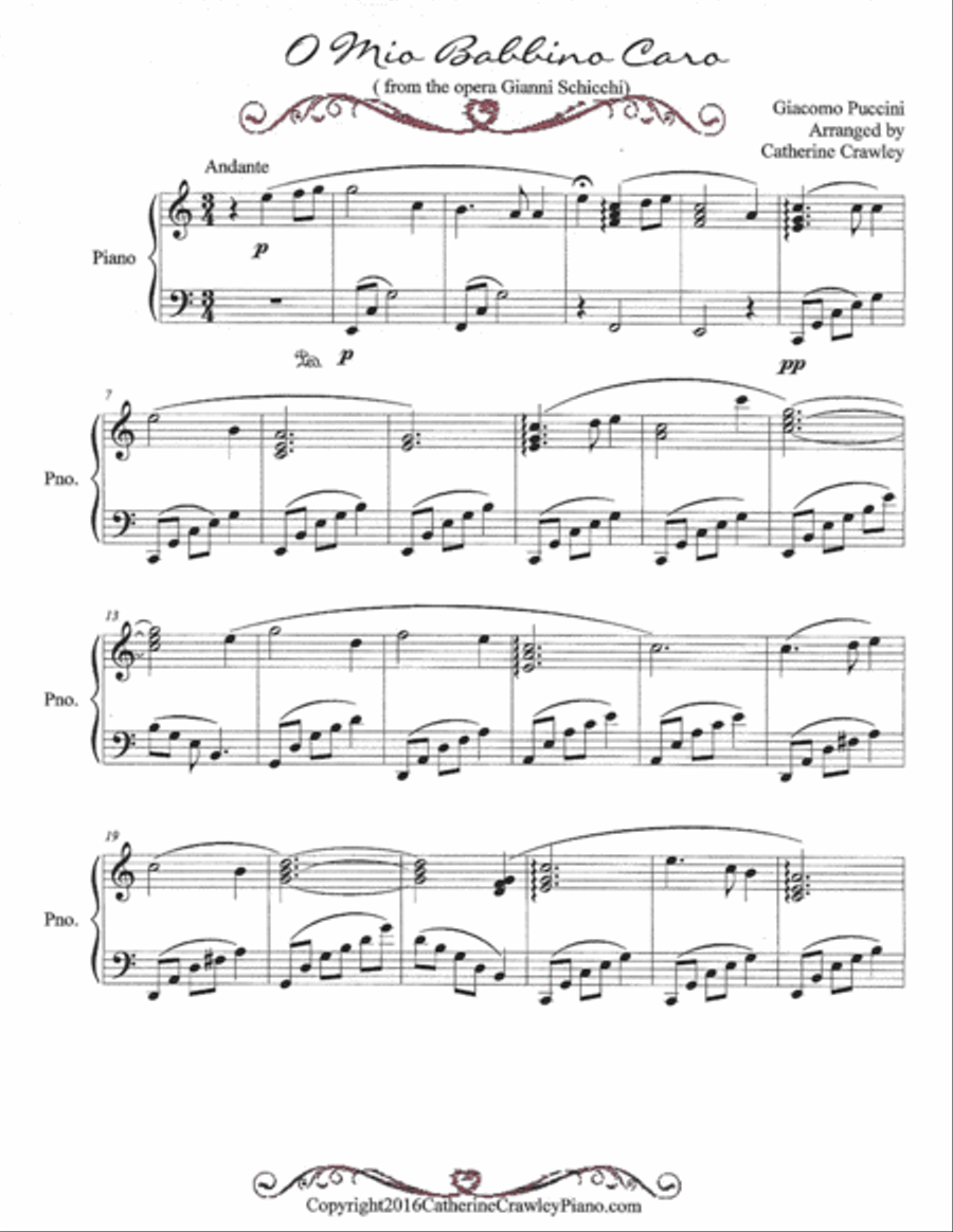 O Mio Babbino Caro Piano Solo scores gallery preview page 1