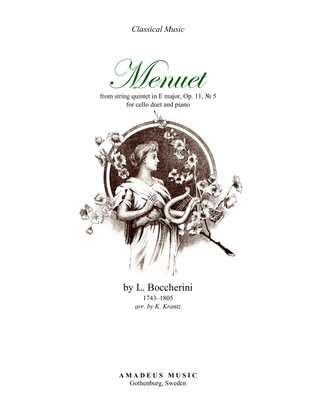 Book cover for Menuet by Boccherini for cello duet and piano