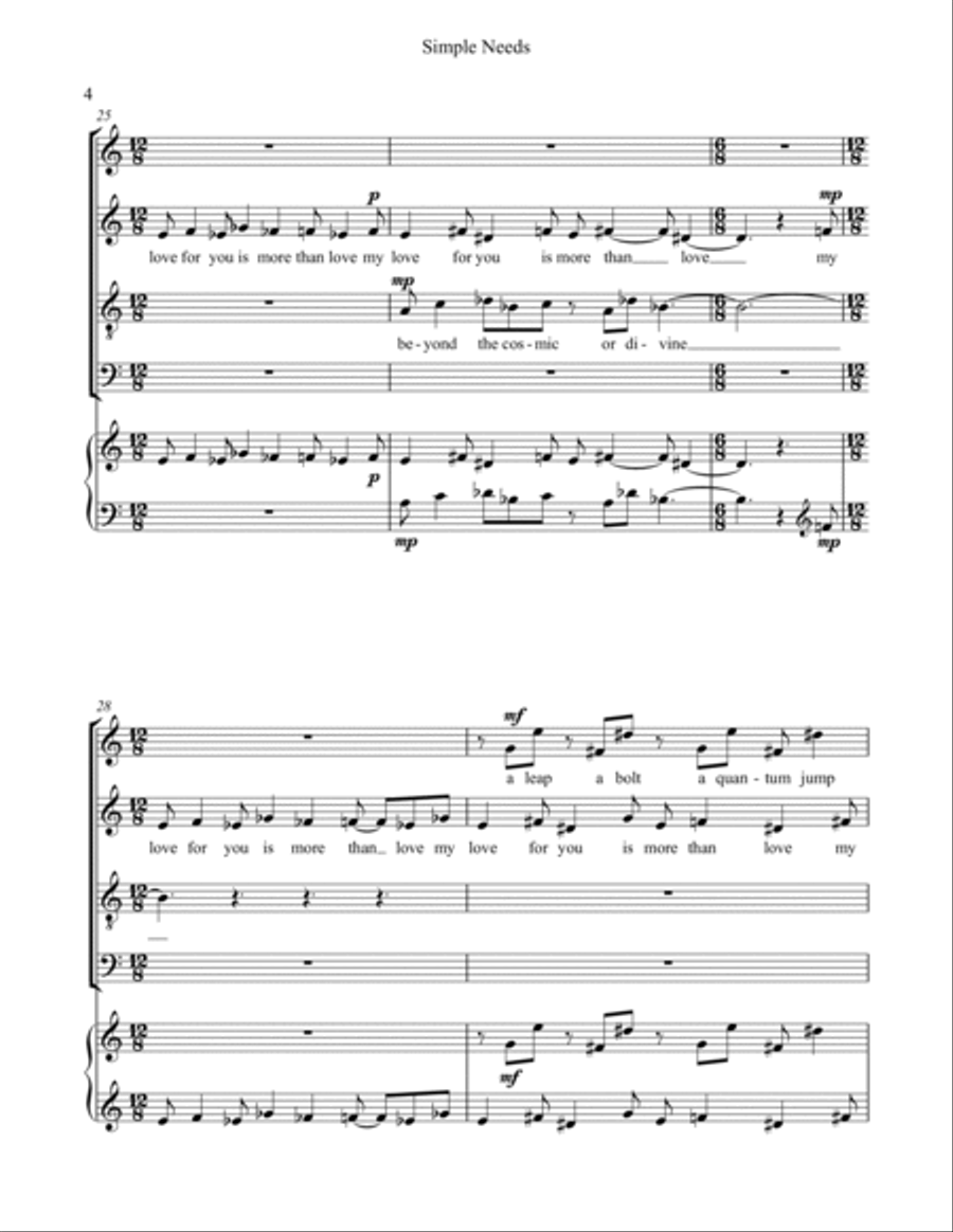 Simple Needs for mixed chorus (SATB) 4-Part scores gallery preview page 4