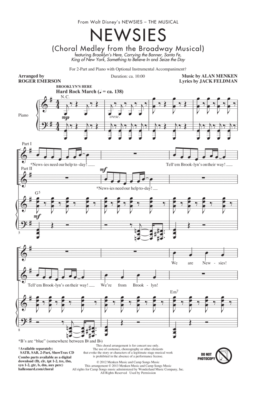 Newsies (Choral Medley) Newsies (Choral Medley) 2-Part scores gallery preview page 1