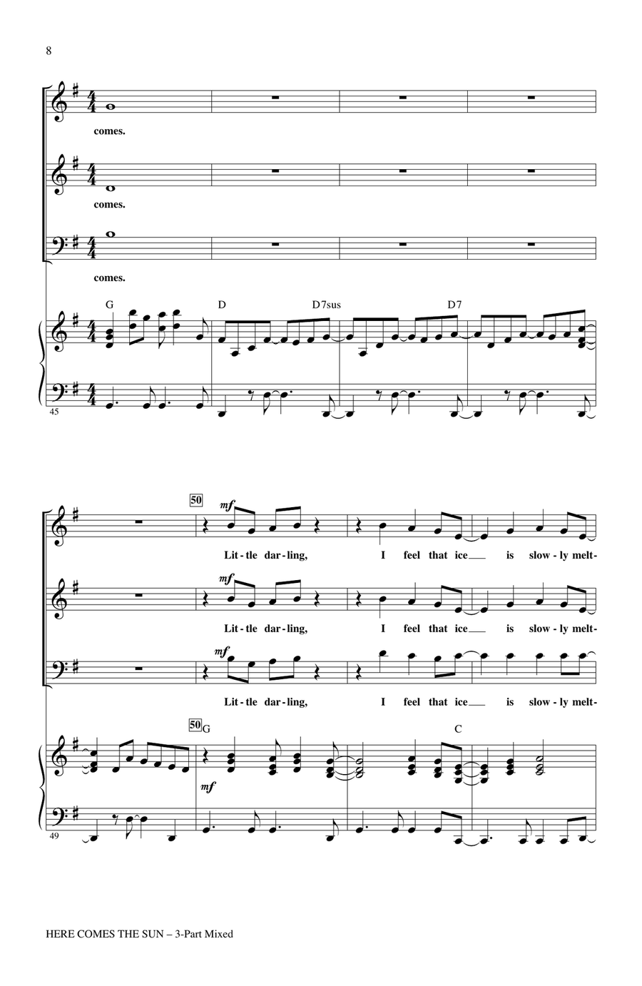 Here Comes The Sun (arr. Mac Huff) 3-Part scores gallery preview page 6