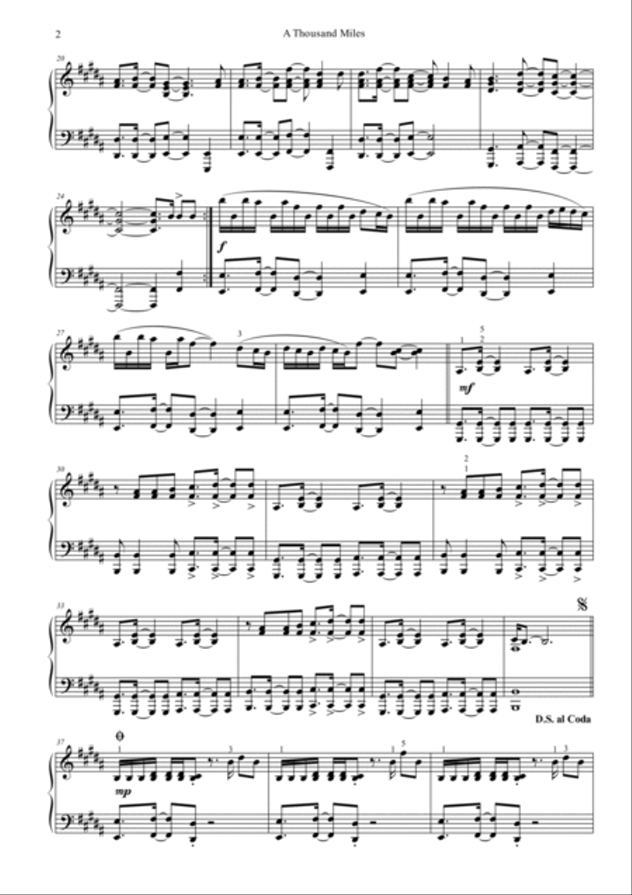 A Thousand Miles Piano Solo scores gallery preview page 2