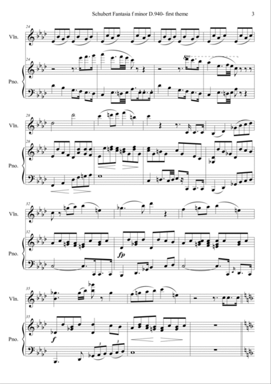 Fantasia f minor D.940 1st Theme Violin Solo scores gallery preview page 3