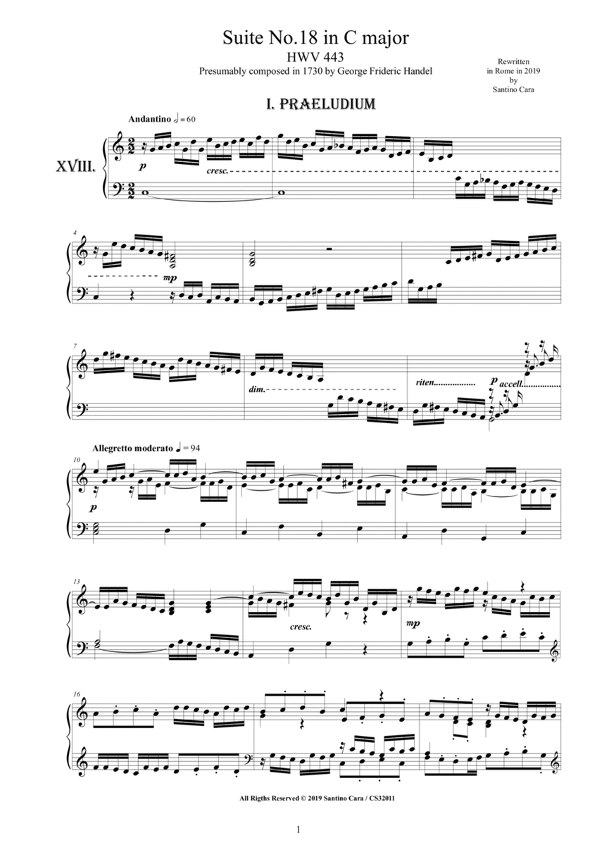 Handel - Piano Suite No.18 in C major HWV 443 image number null