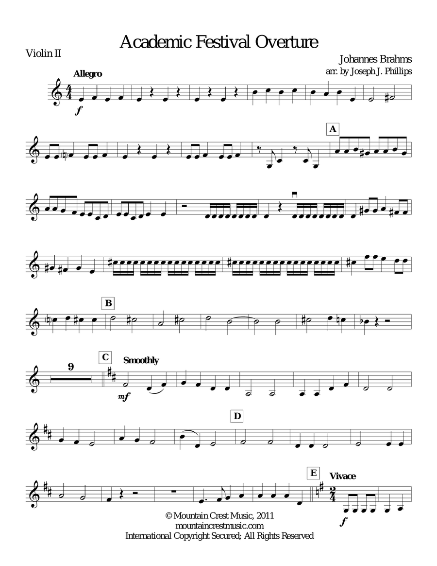 Academic Festival Overture-Violin 2 part String Orchestra scores gallery preview page 1
