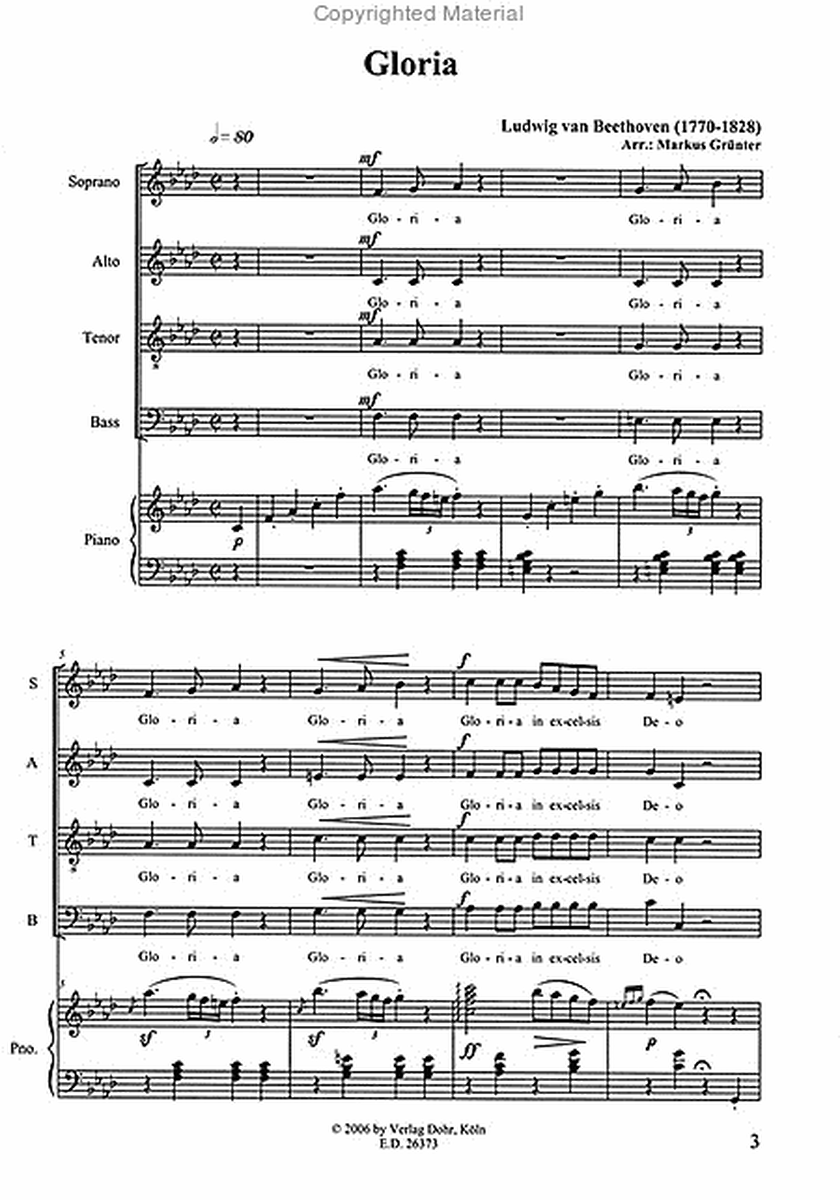 Gloria für 4stg. gem. Chor und Klavier -auf den Kopfsatz der Sonate f-Moll op. 2/1 von Beethoven-