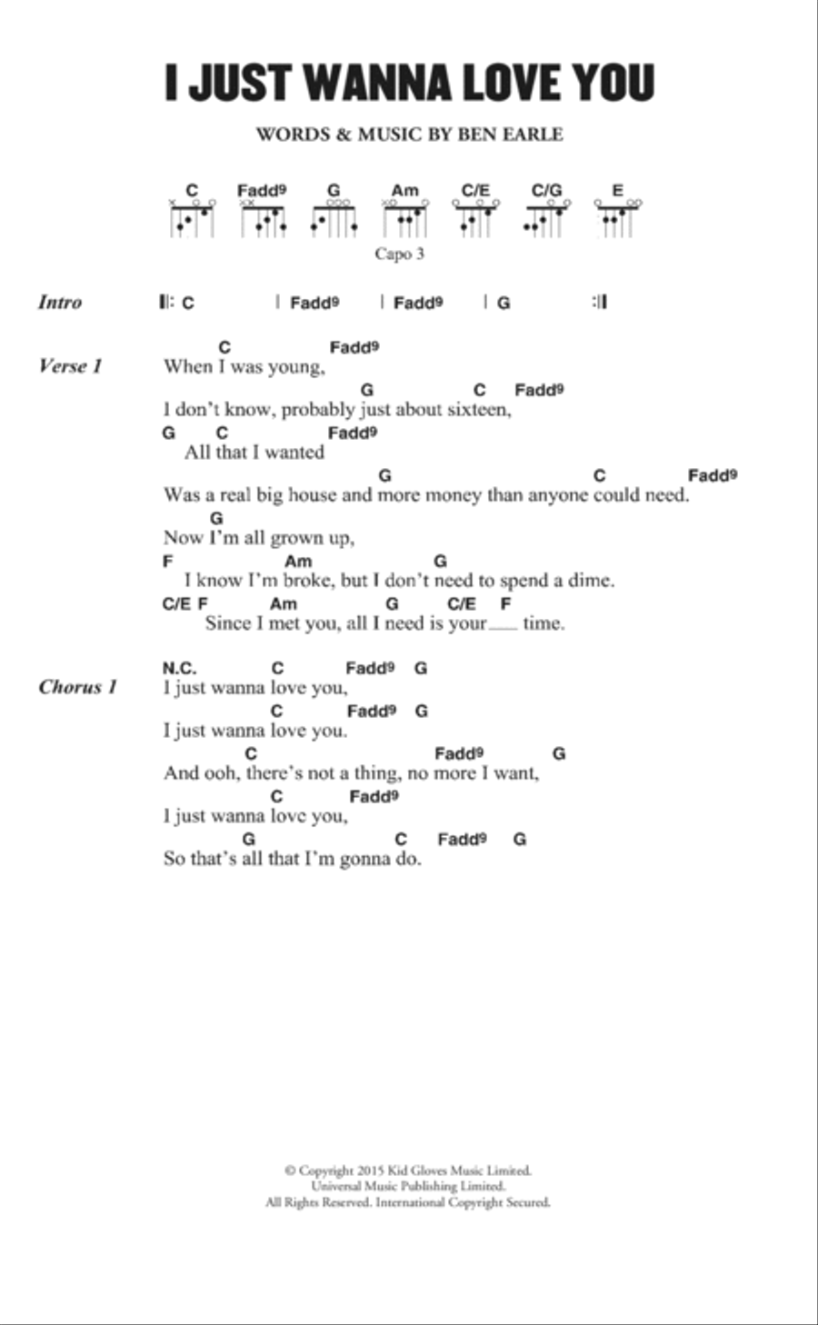 I Just Wanna Love You Electric Guitar scores gallery preview page 1
