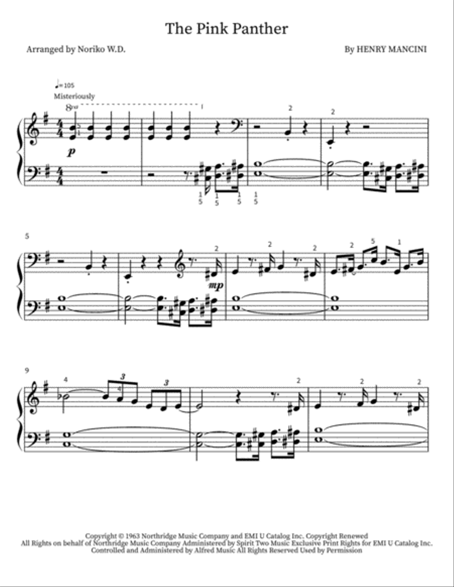 The Pink Panther Piano Solo scores gallery preview page 1