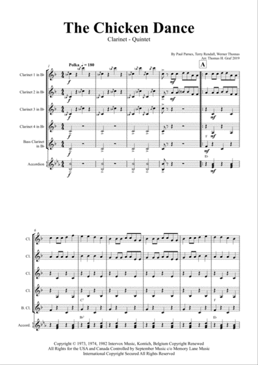 The Chicken Dance Woodwind Ensemble scores gallery preview page 1