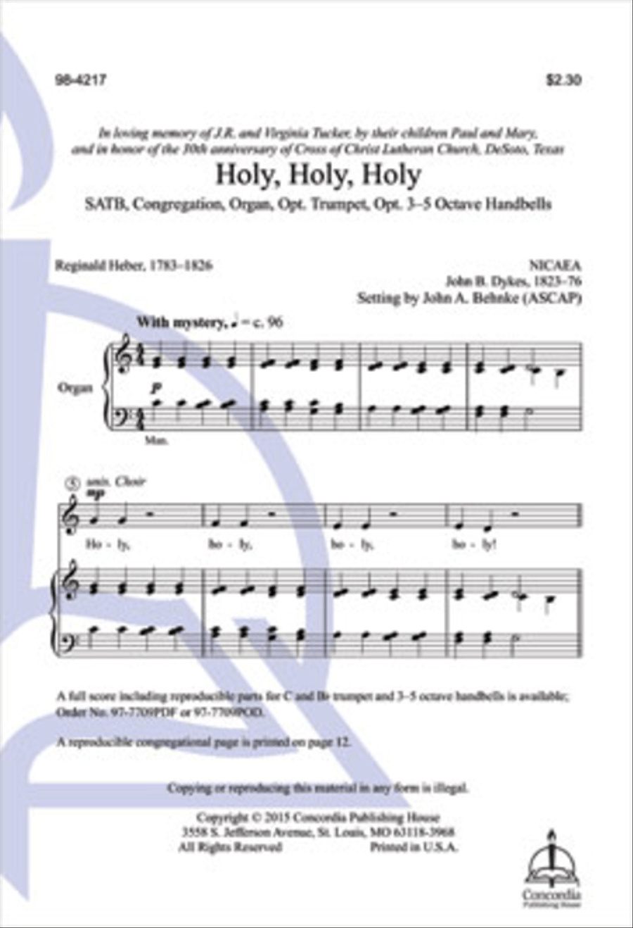 Holy, Holy, Holy (Behnke) 4-Part scores gallery preview page 1