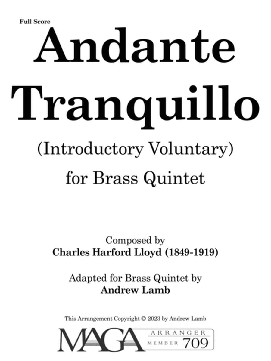 Andante Tranquillo (by Charles Hanford Lloyd, arr. for Brass Quintet) image number null
