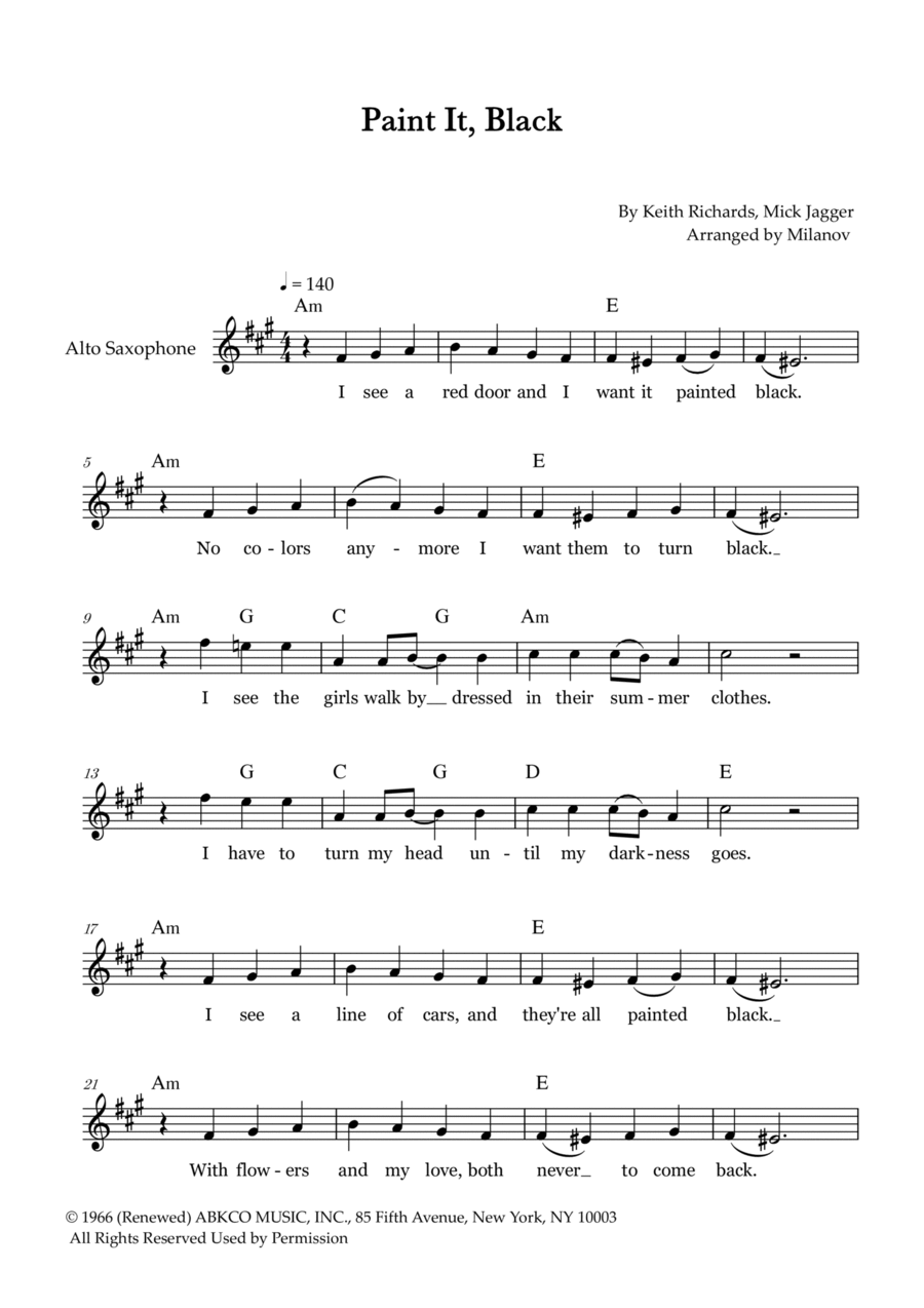 Paint It, Black Alto Saxophone scores gallery preview page 1