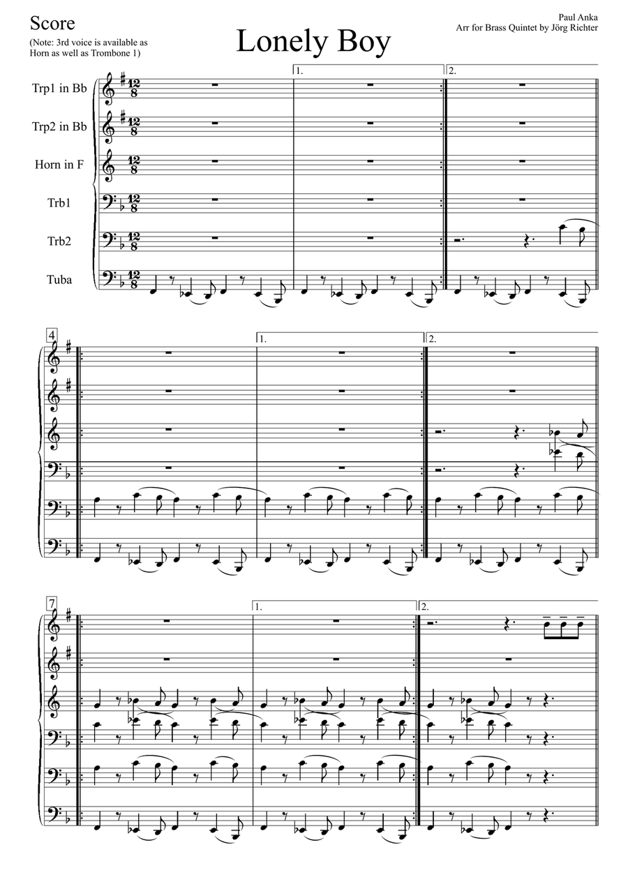 Lonely Boy Lonely Boy Brass Ensemble scores gallery preview page 2