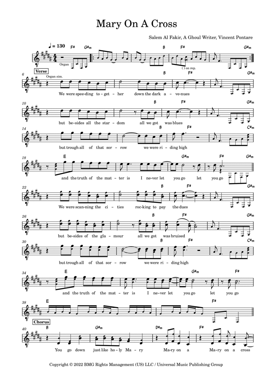 Mary On A Cross Piano scores gallery preview page 1