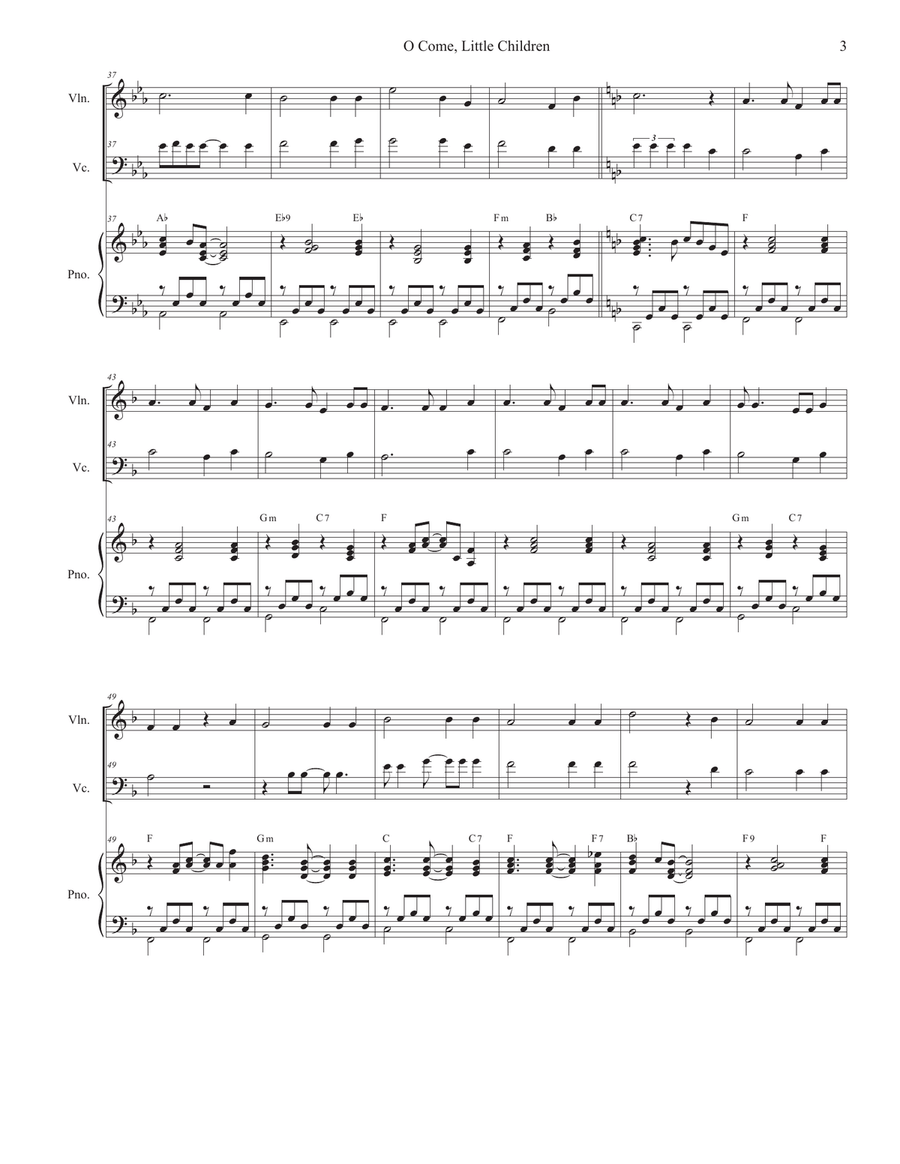 O Come, Little Children (Duet for Violin and Cello) Piano Trio scores gallery preview page 4