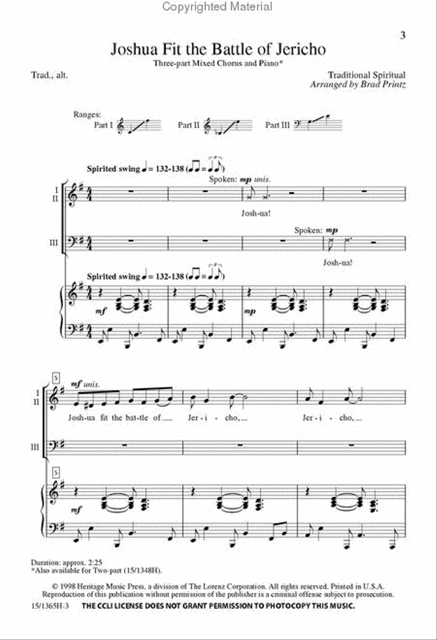 Joshua Fit the Battle of Jericho 3-Part scores gallery preview page 2