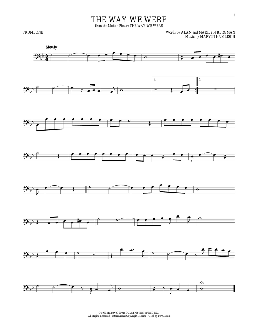 The Way We Were The Way We Were Trombone Solo scores gallery preview page 1