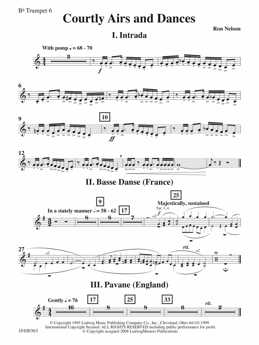 Courtly Airs and Dances - Bb Trumpet 6 Concert Band scores gallery preview page 1