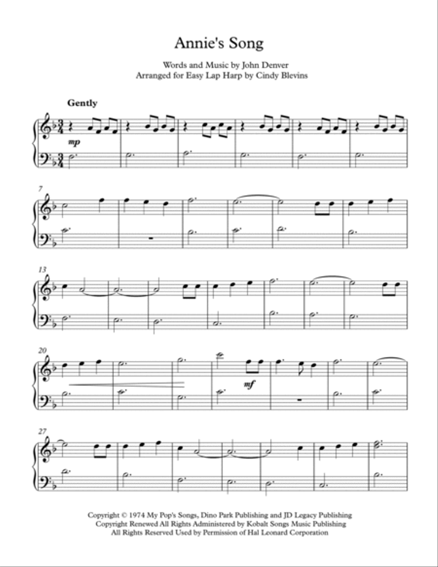 Annie's Song Lap Harp scores gallery preview page 2