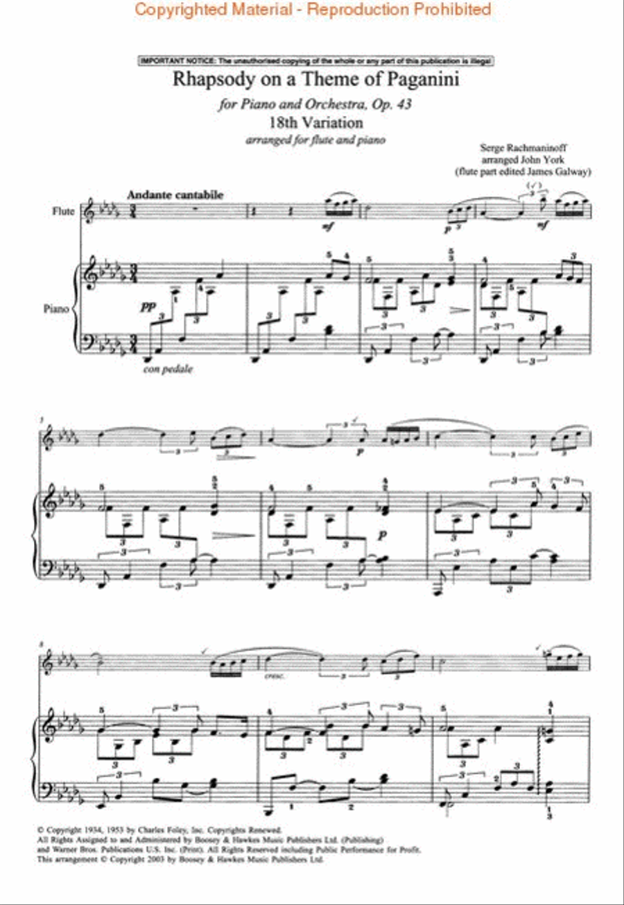 Rhapsody on a Theme of Paganini, Op. 43 Flute Solo scores gallery preview page 2