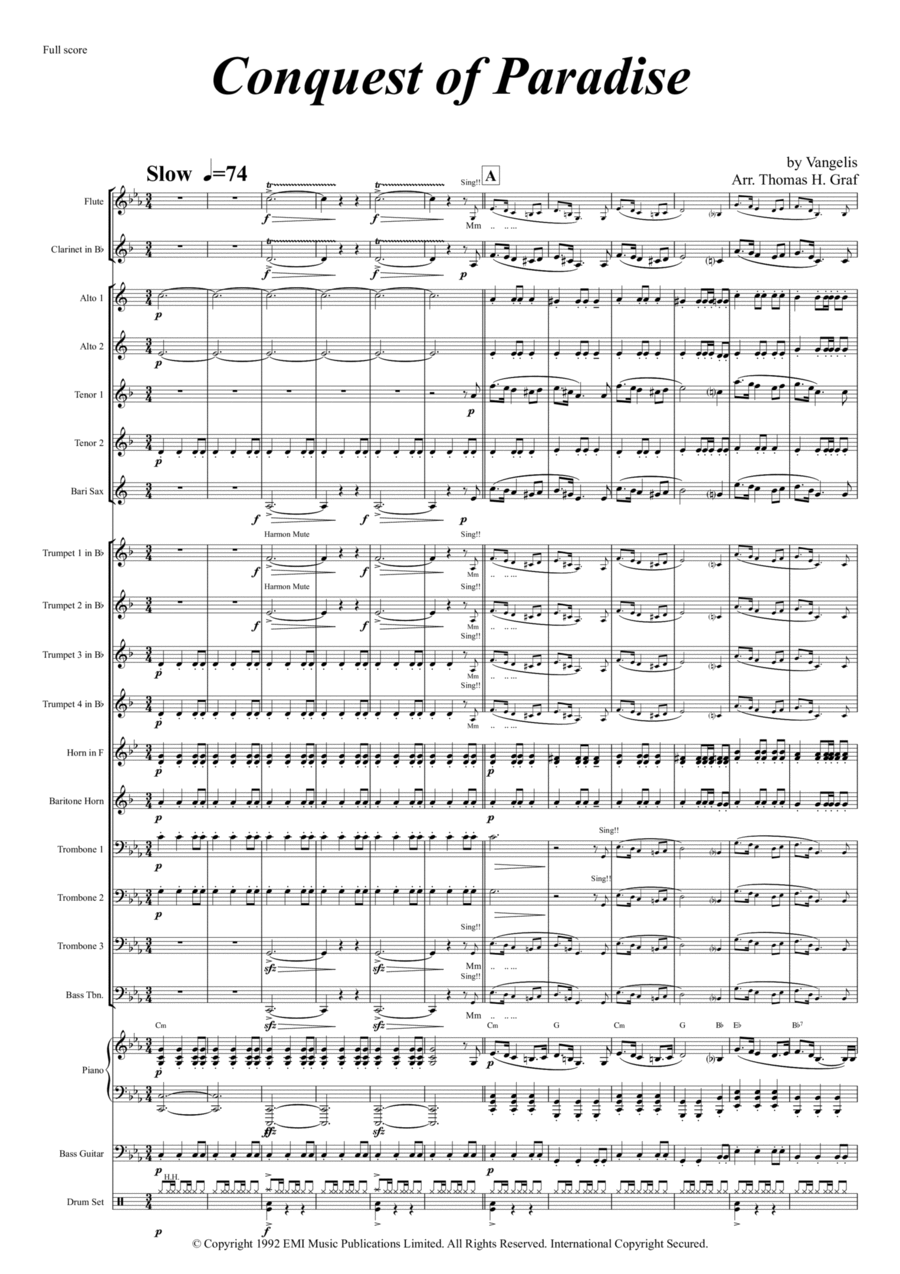 Conquest Of Paradise Concert Band scores gallery preview page 1