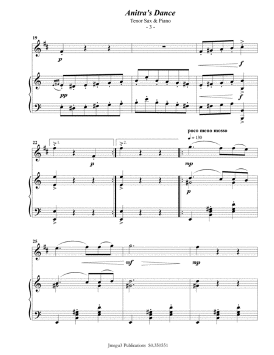 Grieg: Anitra's Dance from Peer Gynt Suite for Tenor Sax & Piano Tenor Saxophone scores gallery preview page 4