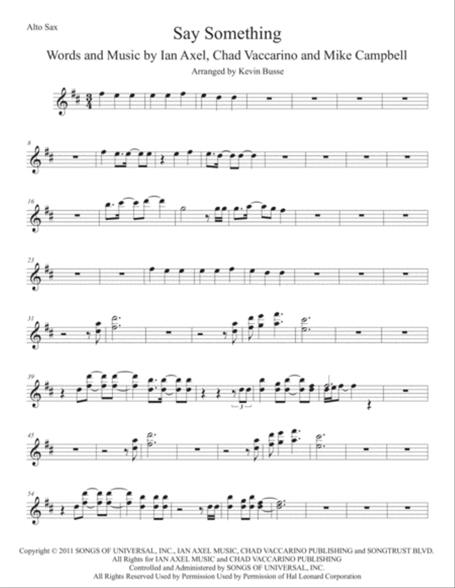 Say Something Say Something Alto Saxophone scores gallery preview page 1
